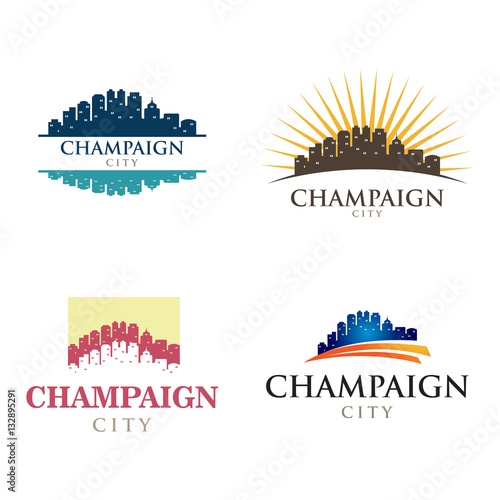 Champaign Illinois in Cityscape Skyline Silhouette Logo