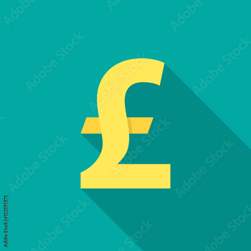 Pound sterling icon with long shadow. Flat design style. Pound sterling simple silhouette. Modern flat icon in stylish colors. Web site page and mobile app design vector element.