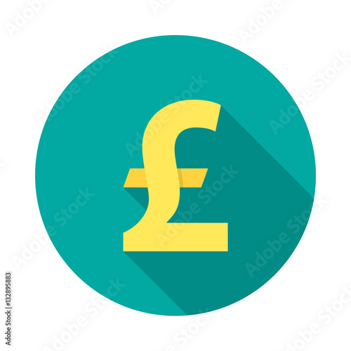 Pound sterling circle icon with long shadow. Flat design style. Pound sterling simple silhouette. Modern round icon in stylish colors. Web site page and mobile app design vector element.