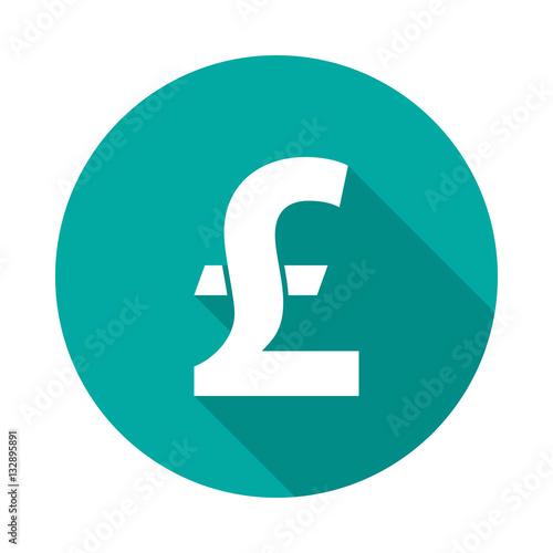 Pound sterling circle icon with long shadow. Flat design style. Pound sterling simple silhouette. Modern round icon in stylish colors. Web site page and mobile app design vector element.