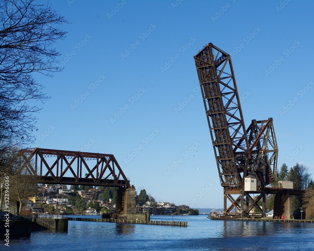 Salmon Bay Train Bridge Raised