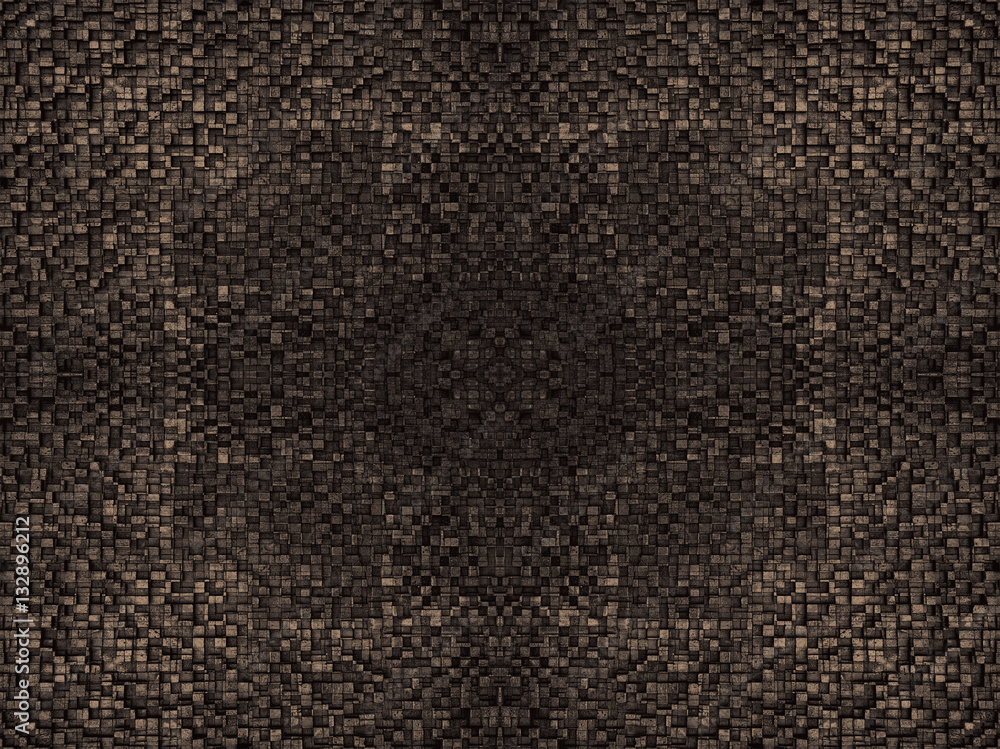 Fototapeta premium Fragment of square texture or crossing lines mosaic surface yellow red pink orange grey maroon gold dark colored wallpaper, abstract geometrical boxes useful as background