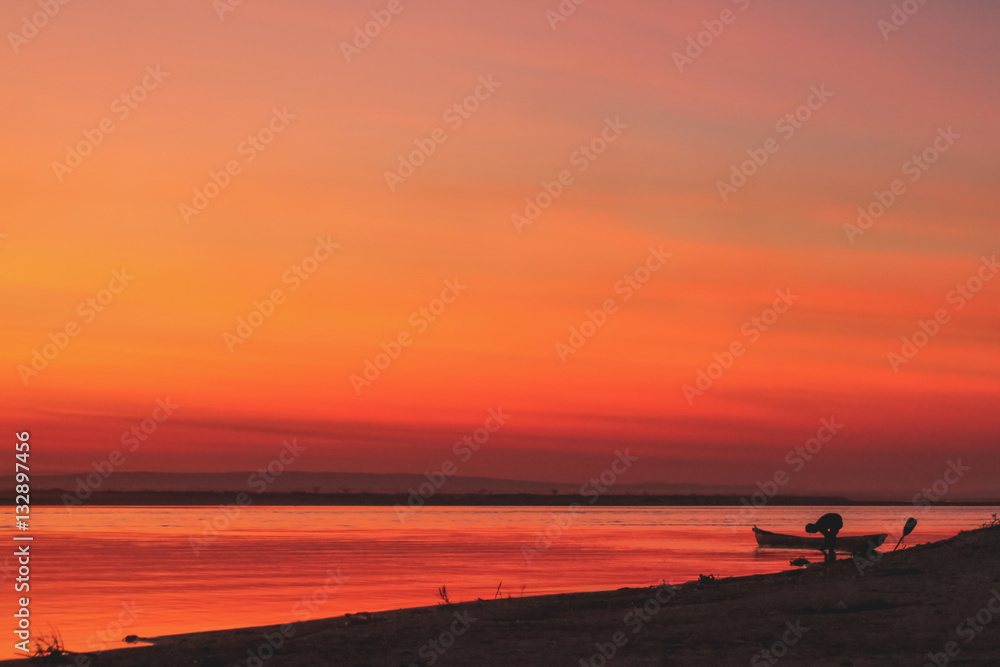 Spectacular sunset over Tsiribihina River Spectacular sunset over Tsiribihina River