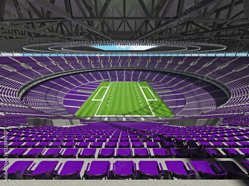 3D render of a round football stadium with purple seats