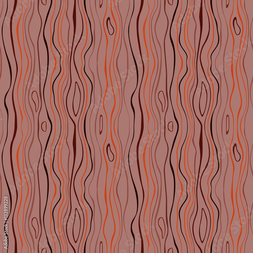 Seamless striped nature pattern. Vertical narrow wavy lines. Bark, branches of trees, tropical forest theme texture. Brown, rosy, black colored background. Vector