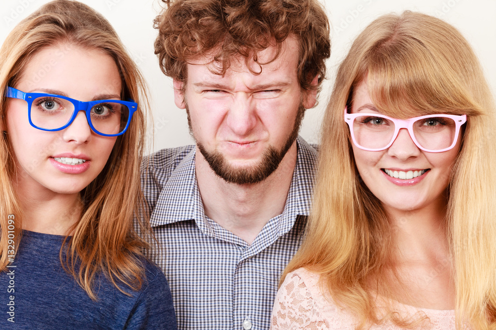 Happy friends man and women in glasses. Happy friends man and women in glasses.