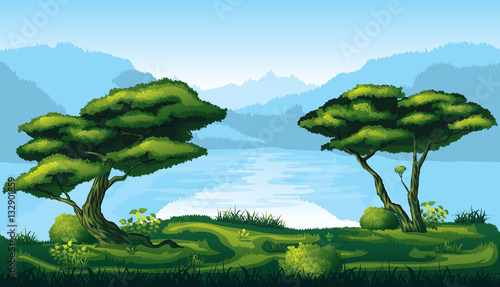 Seamless background of landscape with deep fir forest. © november1711