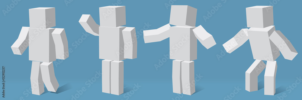 Naklejka premium cubic character in four different poses.