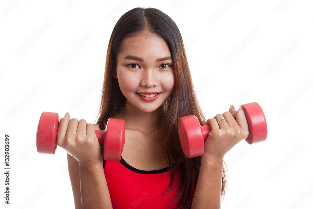 Beautiful Asian healthy girl exercise with dumbbell. Beautiful Asian healthy girl exercise with dumbbell.