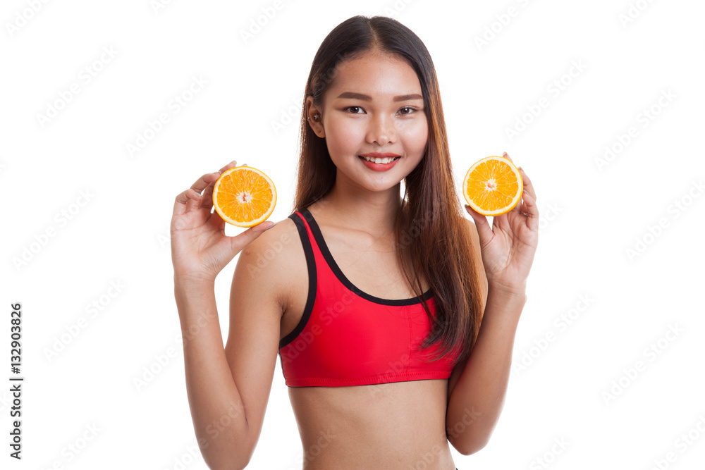 Beautiful Asian healthy girl with orange fruit. Beautiful Asian healthy girl with orange fruit.