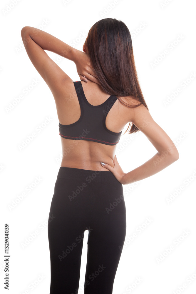 Asian healthy girl got neck pain and back pain. Asian healthy girl got neck pain and back pain.