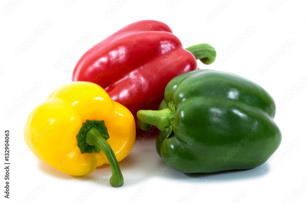 three bell peppers (paprika) isolated on white background three bell peppers (paprika) isolated on white background