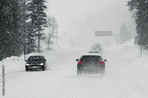 Traffic driving in a blizzard in Colorado