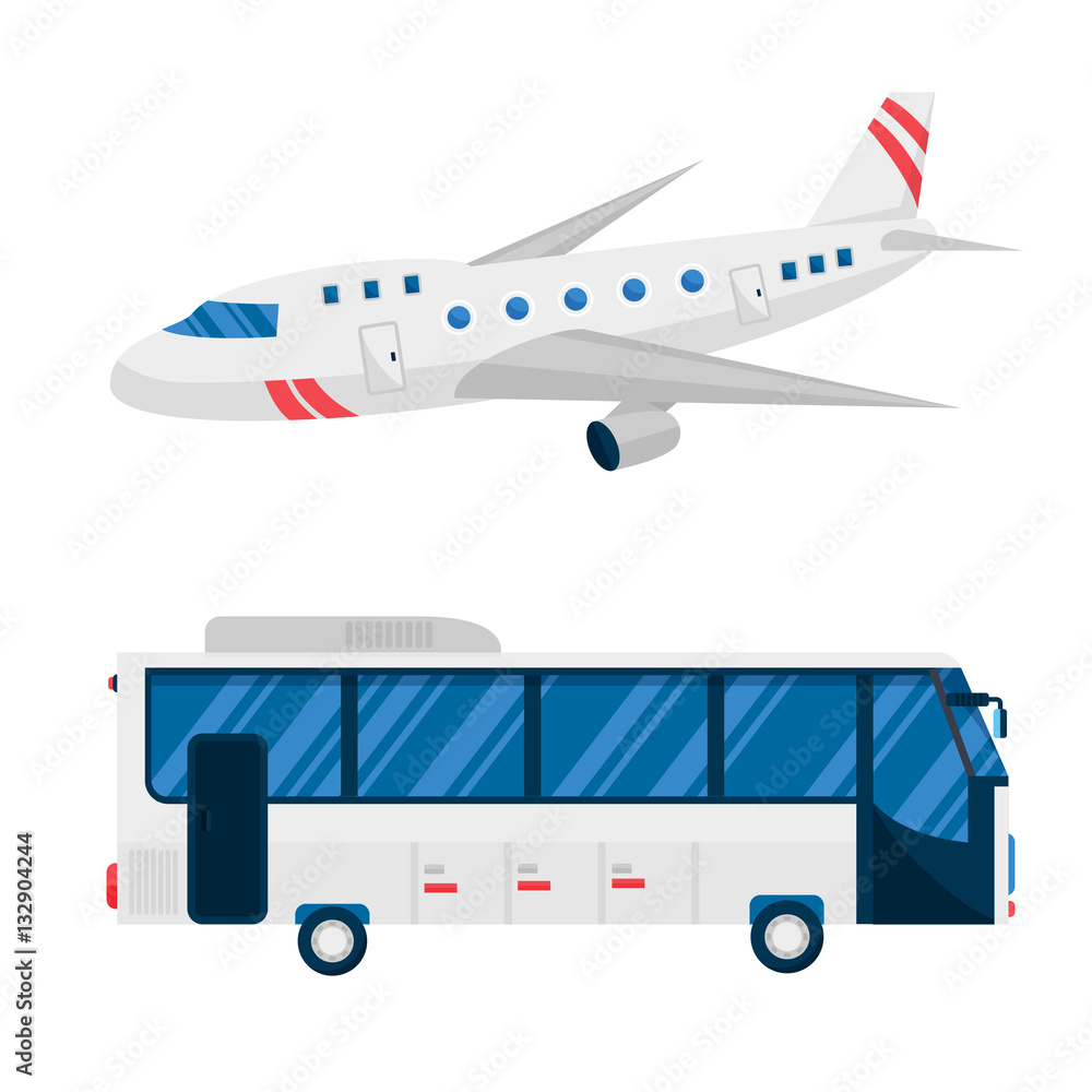 Airplane and bus vector illustration. Airplane and bus vector illustration.