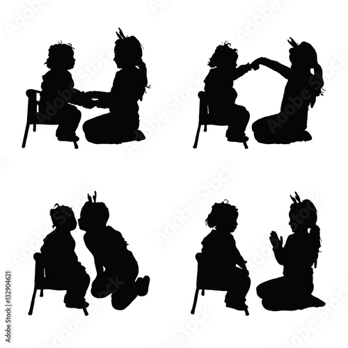 child silhouette pretty playing set in black color illustration