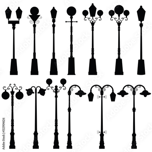 street light ancient set in black color illustration