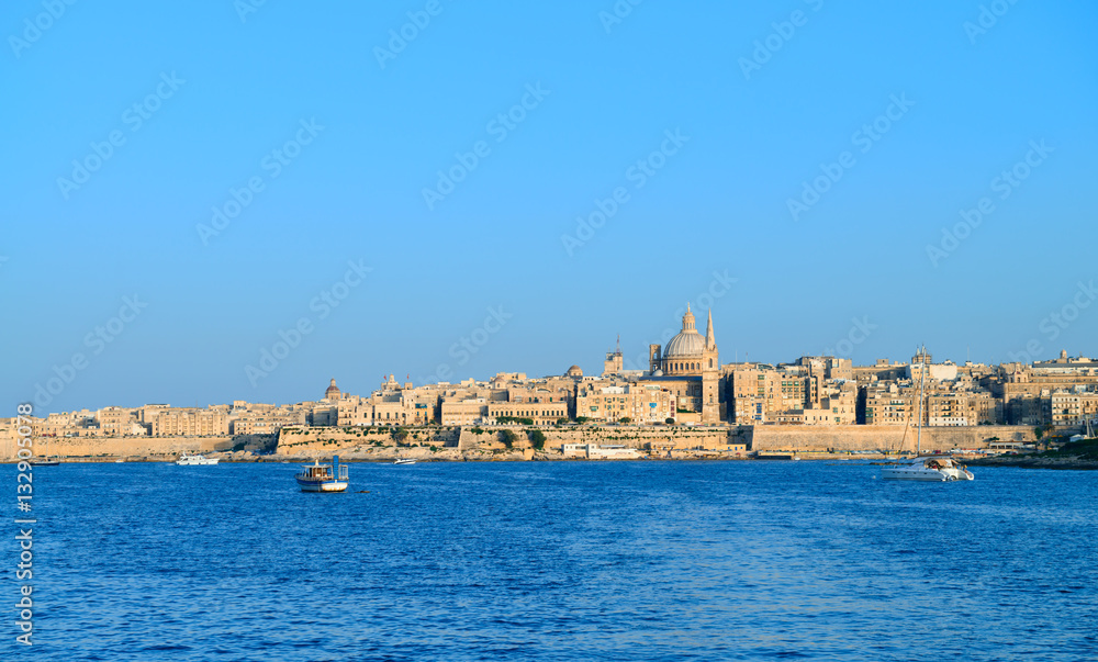 View on Valletta with its traditional architecture from the sea