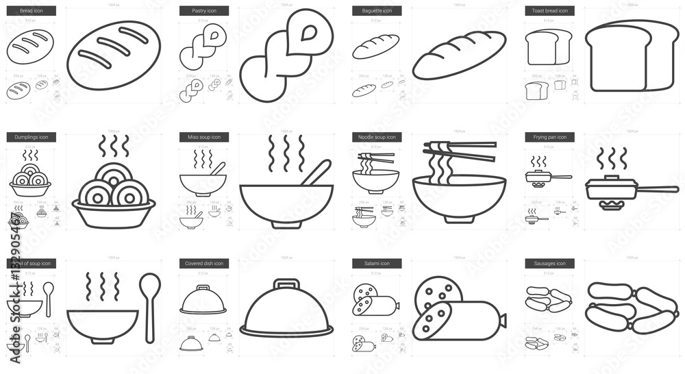 Junk food line icon set. Junk food line icon set.
