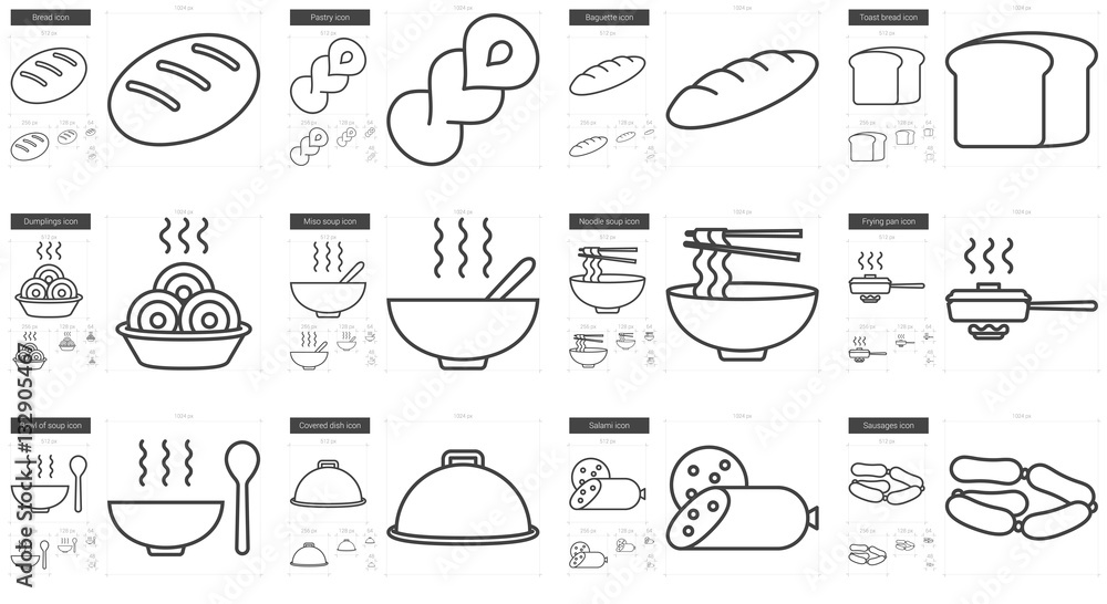 Junk food line icon set.