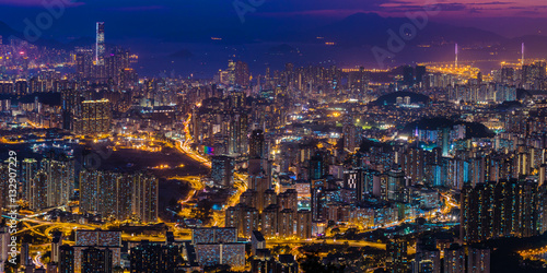 Panorama view after sunset on Kowloon Peak  Hong Kong