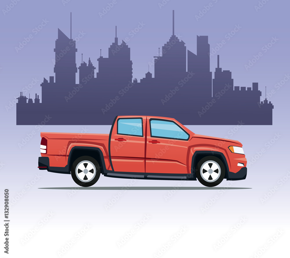 red pick up double cab city background vector illustration eps 10
