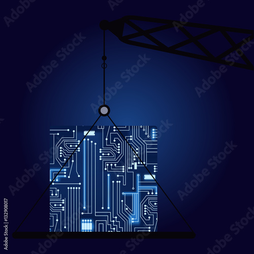 Crane with a technological electronics circuit..