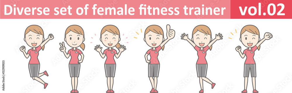 Diverse set of female fitness trainer, EPS10 vector format vol.02