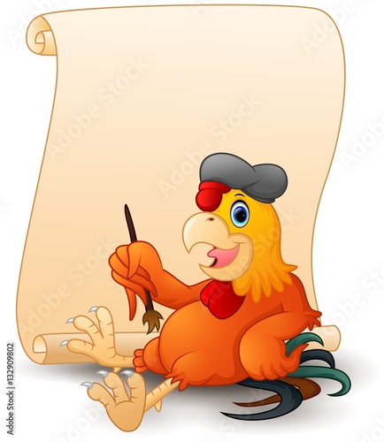 Cartoon rooster with blank banner 