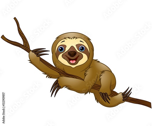 Cartoon sloth on a tree branch