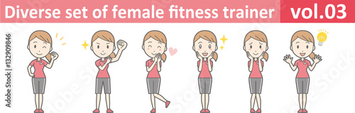 Diverse set of female fitness trainer, EPS10 vector format vol.03