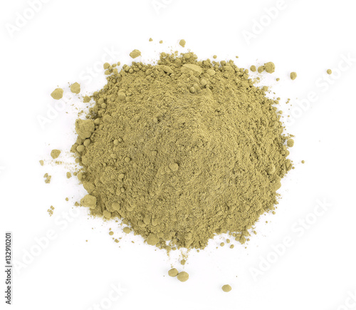 green powder heap isolated on white background