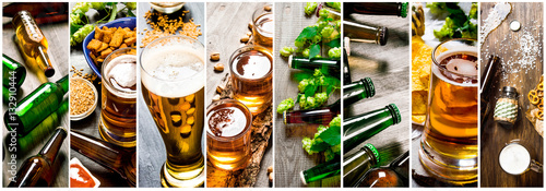 Food collage of beer .