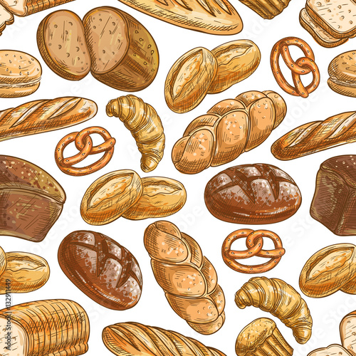 Bakery bread and pastry dessert seamless pattern