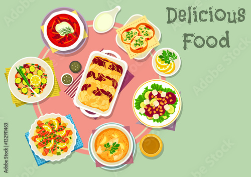 Fish and vegetable dishes for lunch icon