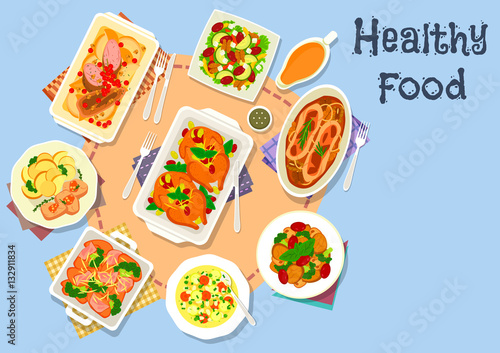 Meat and vegetable dishes for dinner icon