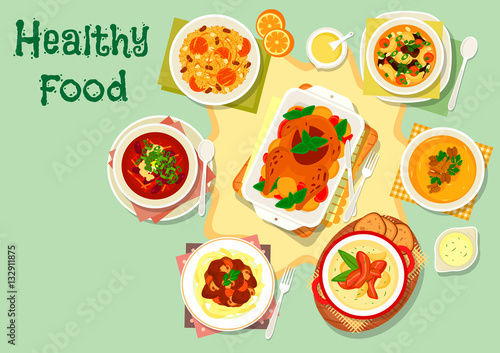 Meat and mushroom dishes icon for food design
