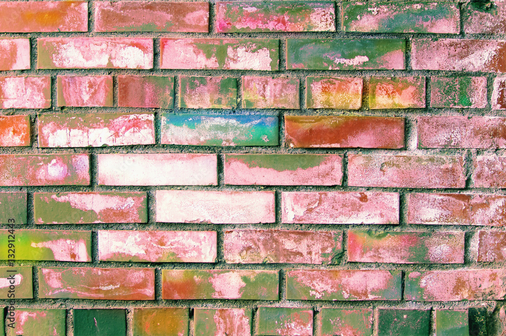 Painted colorful red bricks wall Painted colorful red bricks wall