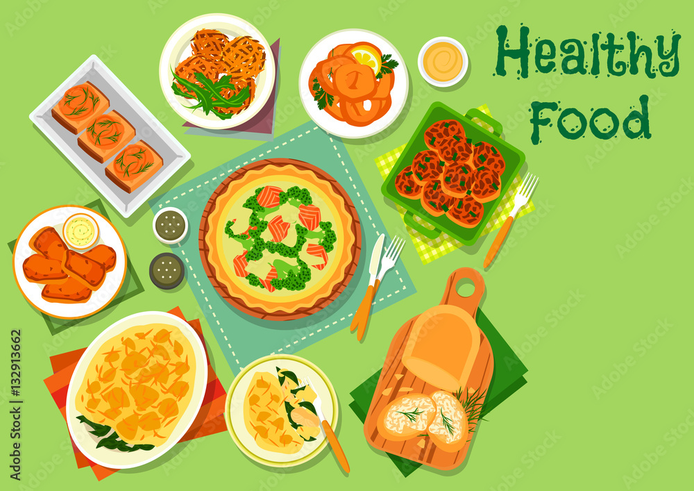Vegetable and fish dishes icon for lunch design Vegetable and fish dishes icon for lunch design