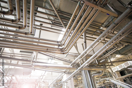 Steel pipelines on milk factory