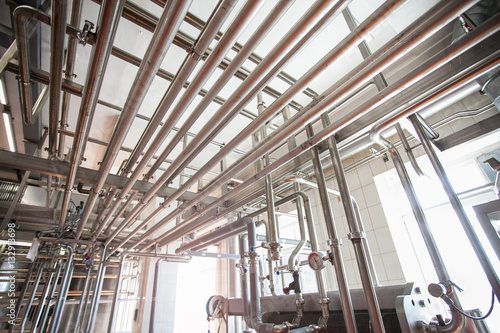 Steel pipelines on milk factory
