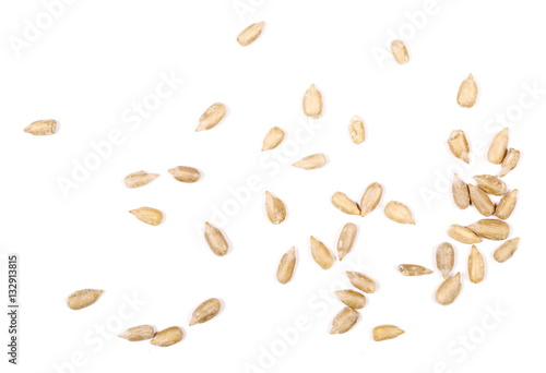 hulled sunflower seeds isolated on white background