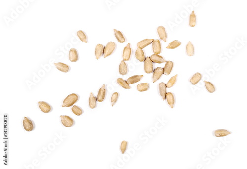 hulled sunflower seeds isolated on white background