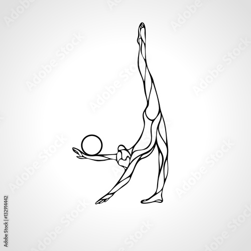 Silhouette of art rhythmic gymnastic girl with ball