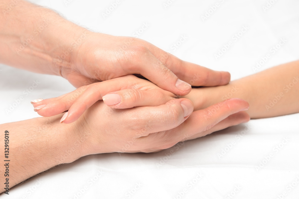 female hand in male hands closeup, stroking massage female hand in male hands closeup, stroking massage