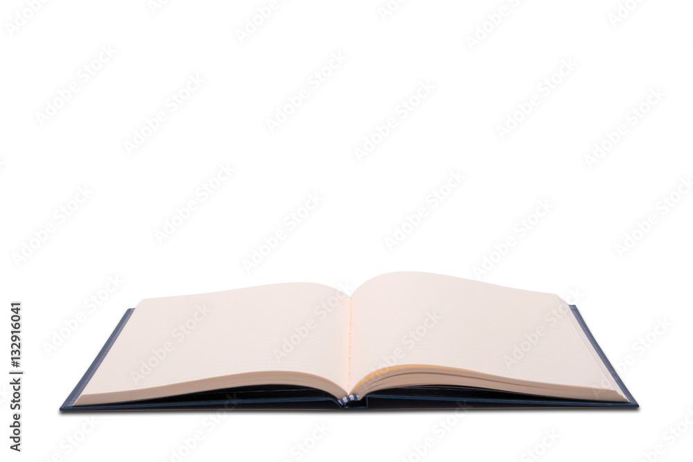Open blank paper leather notebook on white background. Open blank paper leather notebook on white background.