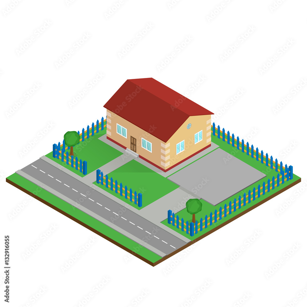Isometric private house. 3d cottage.