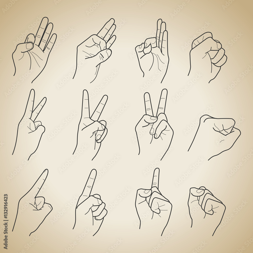 Fototapeta premium Hand collection on vintage background. vector line illustration.