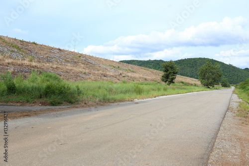 The road on the dam in Pra Sae Reservoir at Rayong, Thailand