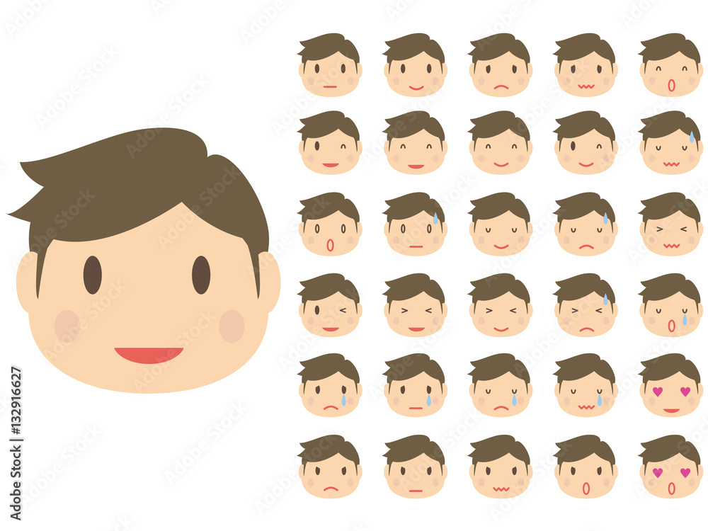 かわいい さわやかイケメン男性 たくさんの表情の顔パーツ Stock ベクター Adobe Stock