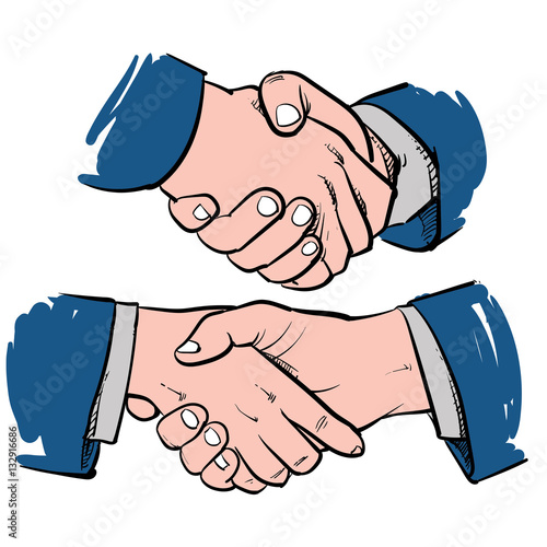 Drawing Business handshake on white background. Successful peopl